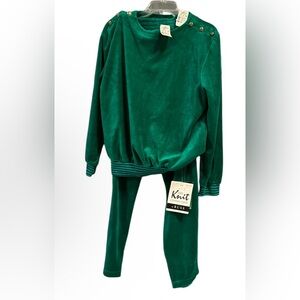 Vtg The Knit Connection by RUSS Jogging Set, emerald velour sz pants S/top Med